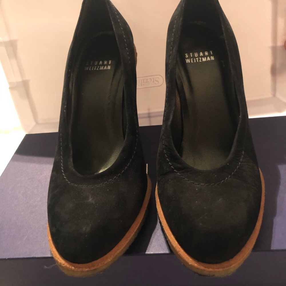 Stuart Weitzman suede black wedge shoes